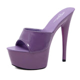 Slippers Women Summer New Black High Heels 15cm Color Club Sexy High Platform Thin Party Girl Show Sandals Plus Size