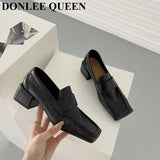 Women Casual Loafers Simple Style Square Toe Low Heels Pumps Fashion British Moccasin Female Slip On Shoes For Party Dress