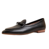 Genuine Leather Round Toe Flats Basic Style Women Loafers Simple Flat Shoes Daily Mules Spring Autumn Women Bowtie