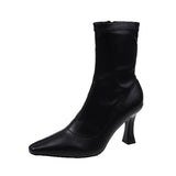 Autumn / Winter Ankle Boots Women's High Heel Black Pointed Thin Heel Thin Boots Leather Face Small Square Head Fashion Boots
