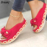 Women Slippers Casual Solid Color Bowknot Platform Flat Shoes Fashion Braided Straps Outdoor Walking Sandals Zapatilla