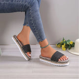 Breakj Summer New Large-Size Lady Thick-Soled Sandals Temu Word Thick-Sed Fish Mouth Rope Cool