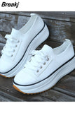 2023 Women's Sports Shoes Medium Heel Platform Casual Women Fashion Sneakers Spring Lace-up Outdoor White Walking