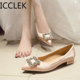 Women Flats Wedding Shoes Rhinestone Pointed Toes Cinderella Cryatal Shoes Flat Slip On Spring Summer Party Shoes Plus Size