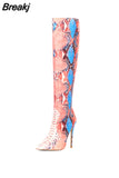 Women Snake Boots Pointed Toe Women's High Boots Ladies Sexy Stiletto High Heels Party Shoes Botas Mujer Demonia