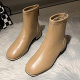 Winter New Round Head Leather Surface with Plush for Warm and Comfortable Short Tubed Large Heel Women's Naked