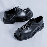 Breakj Niche Men's Shoes Platform Square Leather Shoes Men's Height Punk Personality Zipper Design Fashion Shoes