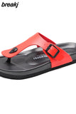 2023 New Summer Unisex Beach Cork Flip Flops Women Slippers Casual Quick Drying Men Buckle PU Leather Slides