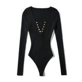 Solid Knitted Bodycon Bodysuits Women Long Sleeve Home Jumpsuit Lady Sheath Sexy Body Suit Spring Combinaison