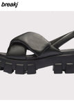 Size 34-43 Sandals Women 2023 Fashion Platform High Heels Summer Shoes For Women Real Leather Chunky Heel