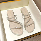 Women Slippers Flat Glitter Slides Fashion Low Pantofle Soft Jelly Luxury Summer 2023 Rubber Rome Crystal Basic