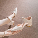 Breakj Women's Shoes 2025 New Trendy Tip Hollow Bow 5Cm Heel Female Students Thick Heel Sexy Fashion Single