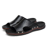 Men Slippers Clogs Genuine Leather Breathable Flat Sandals Shoes Beach Classics Leather Mens Slippers Outdoor Flip