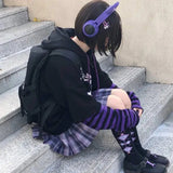 Long Striped Sleeve Anime Hoodies Women Hip Hop Harajuku Kawaii Pullover Autumn Winter Loose Vintage Hooded