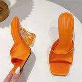 Green Women's Shoes Slippers Silky Wide Band Transparent Strange High Heels Comfortable PU Leather Slides Sandals