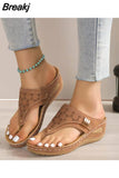 Toe Wedge Sandals Women 2023 Summer Thick Platform Beach Sandals Woman Plus Size 44 Low Heels Gladiator Sandalias De