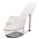 Women Slippers Summer Platform Flower Red High Heels Patent leather 15cm Outdoors Sandals Ladies Shoes Clear Heel Crystal