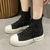 Knitting Platform Ankle Boots Women Spring Autumn Thick Bottom Casual Shoes Women Patchwork Lace Up Short Booties