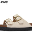 New Summer Women Beach Outside Platform Cork Slippers Med Heel Casual Non-slip Outdoor Sandals