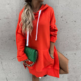 Women Pullover Hoodie Fashion Draswtring Sweatshirt Solid Long Sleeve Hooded Top Oversized Loose Streetwear Long