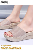 New Fashion Women's Sandals Lady Waterproof Platform Casual Mid-heel Sequin Fish Mouth Wedge Slippers Summer Women's