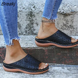 2021 Women's Open Toe Orthopedic Sandals Non-slip Leather Platform Retro Shoes Casual High Quality Platform