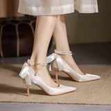 Breakj Silk Satin Single Shoes Female Bridesmaid Can Wear White Wedding Shoes Bride Heel Heels Wedding Dress Is Not Tired