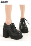 Thick High Heeled Mary Jean Pumps 2023 Spring Summer Ankle Lace Up Women Pumps Round Toe Solid Color Comfy Walk