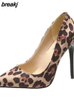 Rubber Bottom High Heels Shoes Women Pumps Flock Leopard Print Sexy Stilettos Party Heeled Designer Shoes Large Size