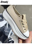 2023 Women's Sports Shoes Medium Heel Platform Casual Women Fashion Sneakers Spring Lace-up Outdoor White Walking