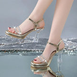 Summer New Round Toe Open Toe Belt Buckle Transparent Sexy Sandals Women Comfort Solid Color High Heels
