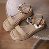 Wedge Platform Waterproof Summer 2023 One Word Sandals for Women Beige Ladies Shoes Office Work with Medium Heels