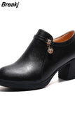 Women Shoes Autumn Winter Pu Leather Designer Thick High Heels Ladies Luxury Black Medium Heel Female Pumps Boots Fashion