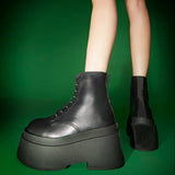 Ankle Boots For Women Girls Lace Up Fashion Chunky Punk Boots 2022 Brand New Flat Withe Goth Gothic Shoes Round