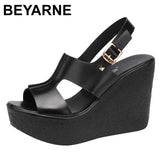 High Heel Wedges Heel Sandals Women Summer2021New Thick Bottomed Platform Open Toe Black White Sandals Size 32 To