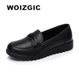 Women Old Mother Female Shoes Flats Loafers Cow Genuine Leather Slip On Black Round Toe PU Casual Solid 35-41