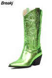 Cowboy Western Boots Great Quality 2023 Spring Summer Brand Design Shining Embroidery Fashion Mid-calf Boots