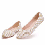 Queen White Silver Rhinestone Flats Wedding Shoes Pointed Toe Plus Size Women Bridal Flats Women Casual