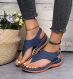 Women's Sandals Summer Outdoor Slope Heel Open-toe Herringbone Sandals Daily Casual Breathable Beach Slippers Zapatos De