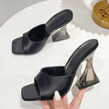 Green Women's Shoes Slippers Silky Wide Band Transparent Strange High Heels Comfortable PU Leather Slides Sandals