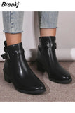 Low Heel 2023 New Fashion Women's Boots Temperament Versatile Solid Color Square Heel Side Zipper Ankle Boots
