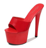 Size Female Slippers Outside PU Patent Leather Platform Super High Heels 17cm Thin Heel Solid Women's Shoes 2023 New