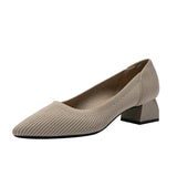 Women's Pointed High Heels Knit Breathable Comfortable Shallow Anti-skid Work Shoes Fashionable and Beautiful Square Heel