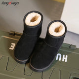 Plus Velvet PU Waterproof Mid-Tube Snow Boots Thickened Warm Women's Boots 35-40 Flat-Heeled Cotton Shoes Botas