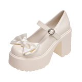 Breakj New Mary Jane Women's Shoes Thick Heel Platform Uniform Single Shoes High Heels Women's Bow Retro Small Leather