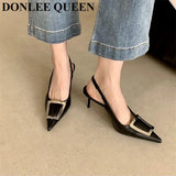 High Heel Shoes Women Slingback Sandals Female Pointed Toe Elegant Pumps For Party Shoes Brand Buckle Slip On Mule