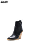 Gold Snake Print Ankle Boots For Women Wedge High Heels Boots Woman Runway Design Chunky Heels Botas Mujer Western