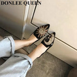 Size 35-42 Slippers Women Slip On Slides Flat Pointed Toe Embroider Mules Shoes Women New Casual Flip Flops zapatillas