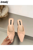 Candy Color Mule Shoes Women Slippers Flat Close Toe Slides Casual Flip Flops Sweet Bow Knot Sandal 2023 Summer
