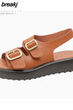 Size 34-40 Women Sandals Genuine Leather Buckle Strap Chunky Heels Platform Shoes For Women 2023 Low Heel